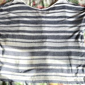 Beautiful blue and white striped blouse, sized Medium/Large. Brand is unknown.